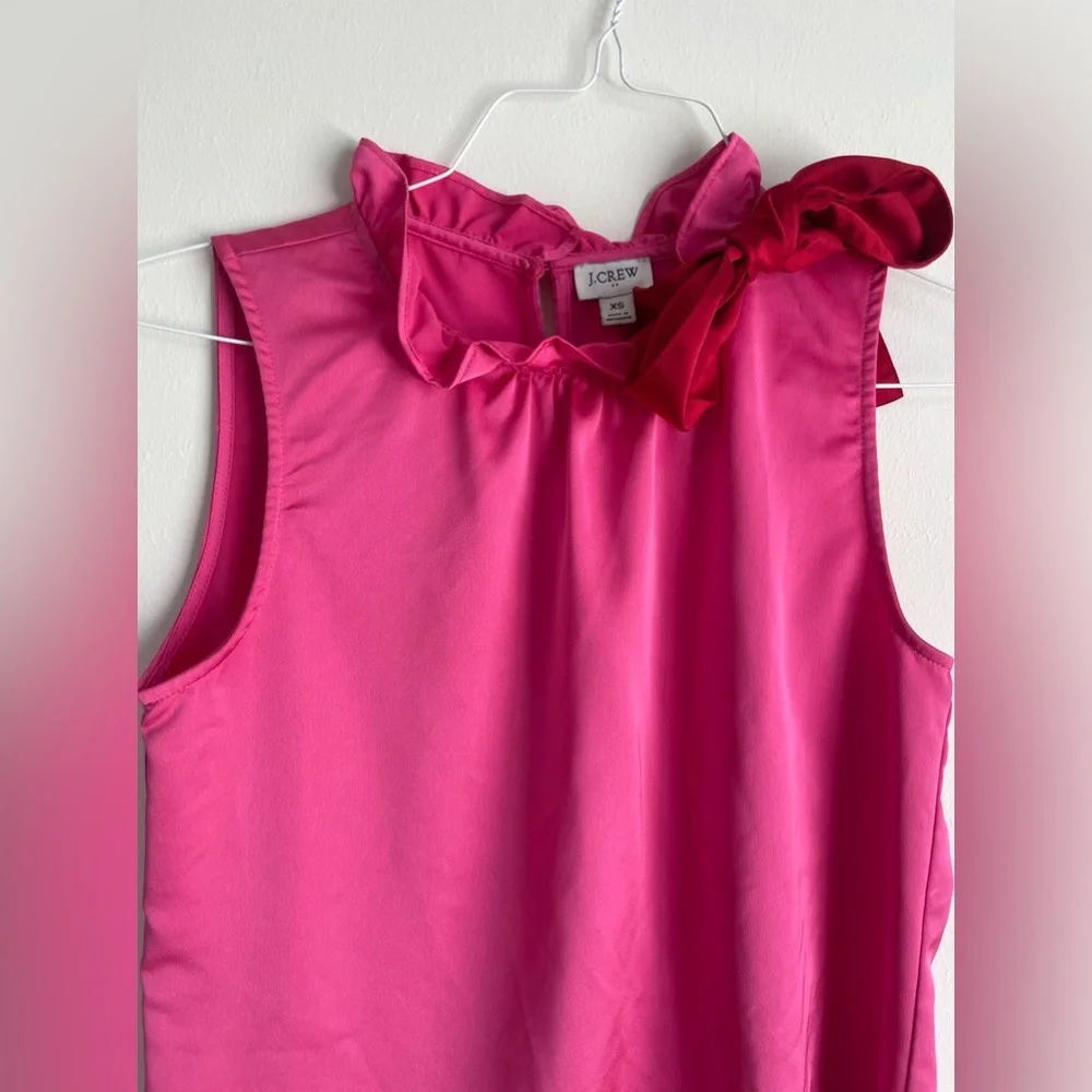 J. Crew XS pink ruffled sleeveless blouse red bow